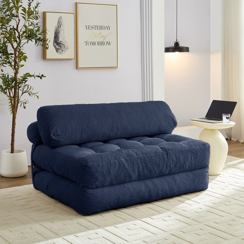 Mixoy W32''/W50'' Corded Velvet Fabric Folding Floor Lazy Futon Sofa Bed