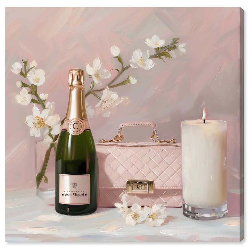 Pink Purse Champagne and Candle Canvas by Art Remedy, Gallery Wrapped - 12" x 12"