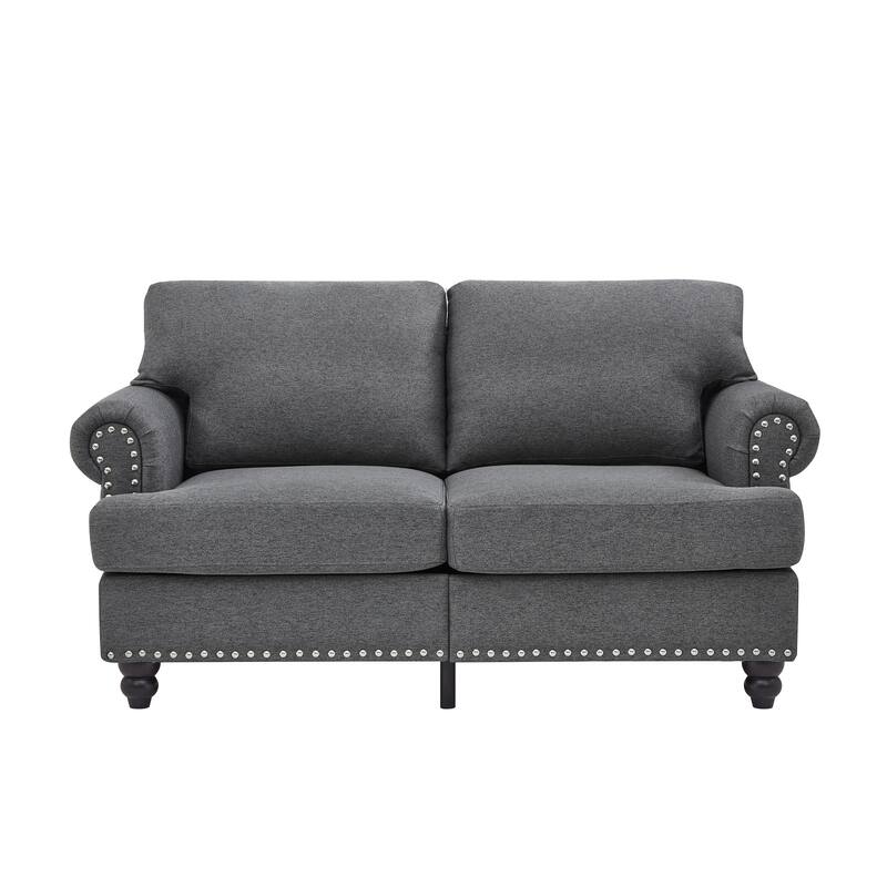 59.5" Modern Classic Design with Nails Loveseat Leather Couch,Upholstered Imitation Cowhide Leather