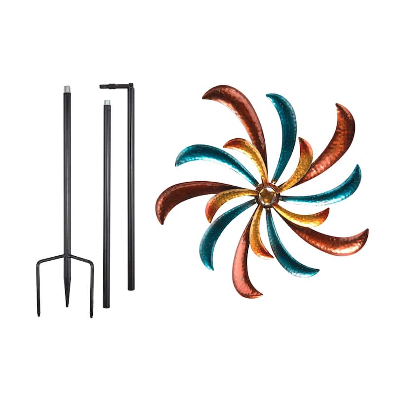 Alpine Corporation 63" Tall Outdoor Curved Blade Windmill Stake Kinetic Spinner, Multicolor