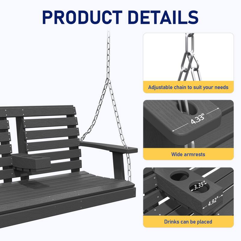 HDPE Plastic Outdoor Porch Swing 2-Person With Chains