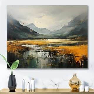 Designart quot Grey And Yellow Abstract Mountain Landsape I quot Abstract