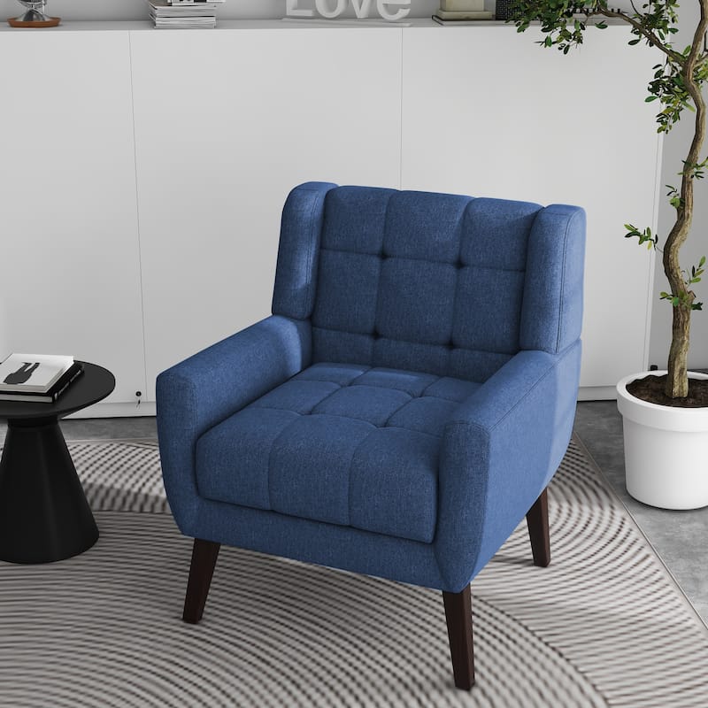 Tufted Arm Chair Upholstered Lounge Chair - Blue Linen