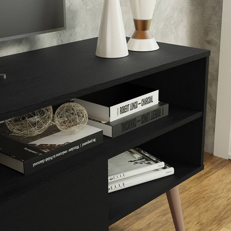 Madesa Modern TV Stand with 1 Door and 4 Shelves with Cable MANAGEMENT for 55, 65 Inch Media Storage