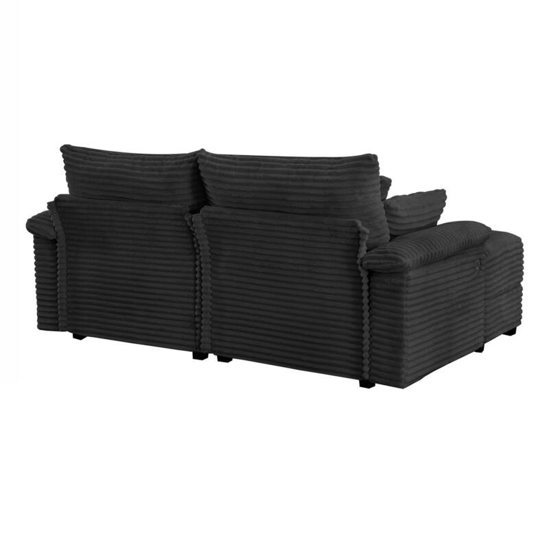 Double Chaise Lounge Set with Reversible Ottoman - Soft Corduroy Fabric, Storage Ottomans,USB Port, Multi-Functional Seat/Table
