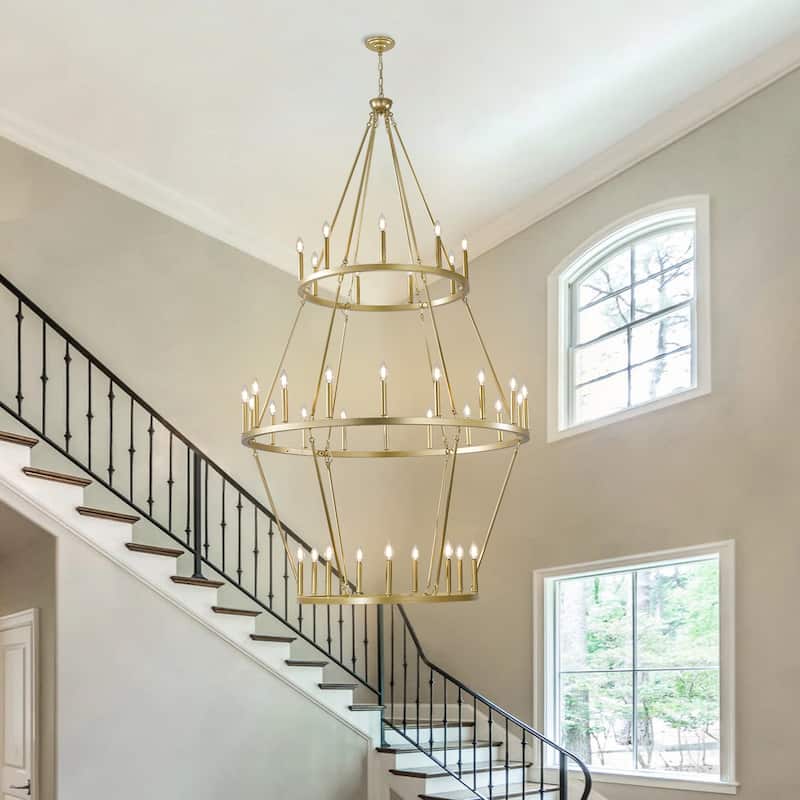 36 - Light Grand Multi Tiered Wrought Iron Chandelier, Candle - Style Lights for High Ceilings - 80.71"