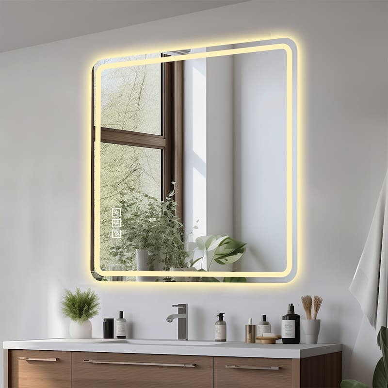 36 x 36 in LED Bathroom Mirror, Anti-Explosion Glass, Rust-Resistant, Anti-Fog Features, Tri-Color Changing - Silver