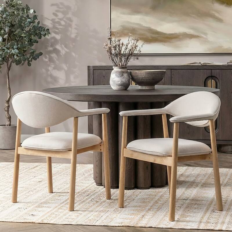Christopher Knight Home - Modern Upholstered Rubber Wood Dining Chairs with Ergonomic Curved Back - Set of 2 - Beige,Natural