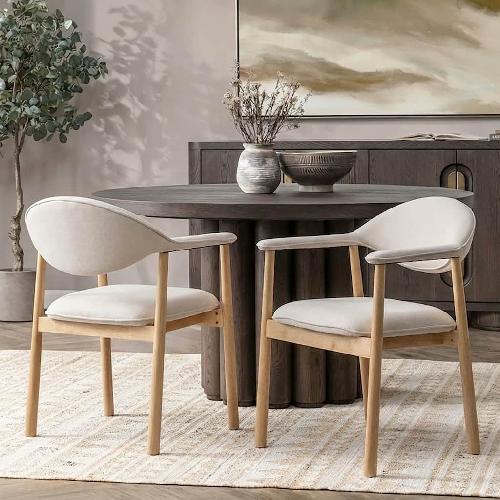 Christopher Knight Home - Modern Upholstered Rubber Wood Dining Chairs with Ergonomic Curved Back