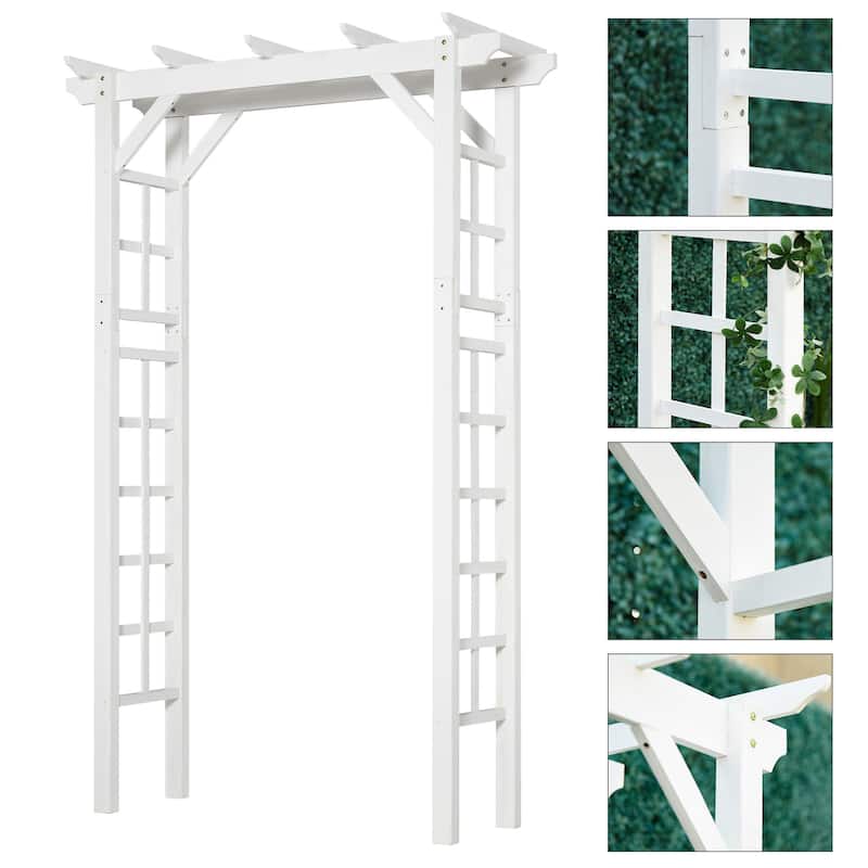 Outsunny 7' Wood Steel Outdoor Garden Arched Trellis Arbor with Natural Fir Wood & Side Panel for Climbing Vines