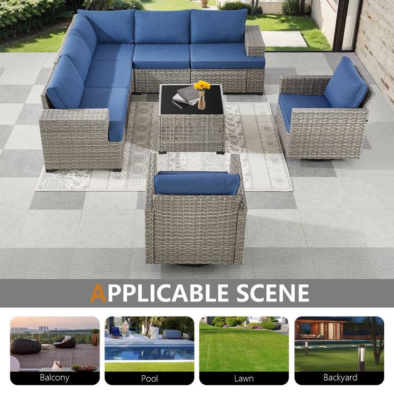 Pocassy Outdoor Sectional Sofa Patio Furniture Sets with Thickened Cushions