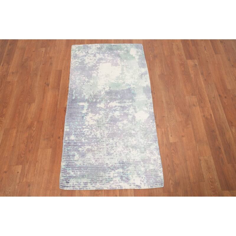 Hand Knotted Oriental Viscose Silk Carpet Modern Abstract Purples Abstract Area Rug - 4' 0'' X 2' 0''