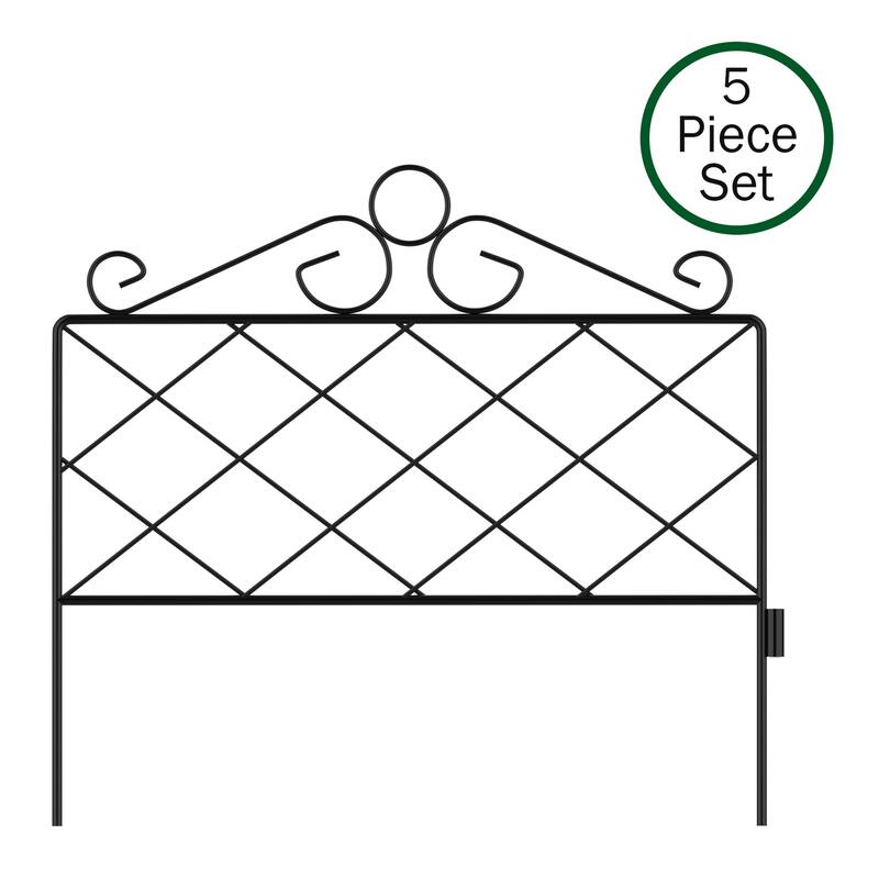 Metal Garden Fencing - Set of 5 Interlocking Panels for Flower Beds and Landscaping by Pure Garden (Black) - Azalea - Black