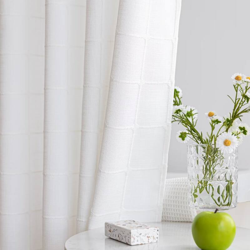 No Hook Geometric Tassels Shower Curtain with Snap-in Liner