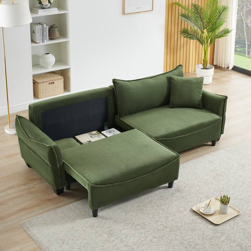 154.32" Corduroy Three-Seater Upholstered Sofa Bed