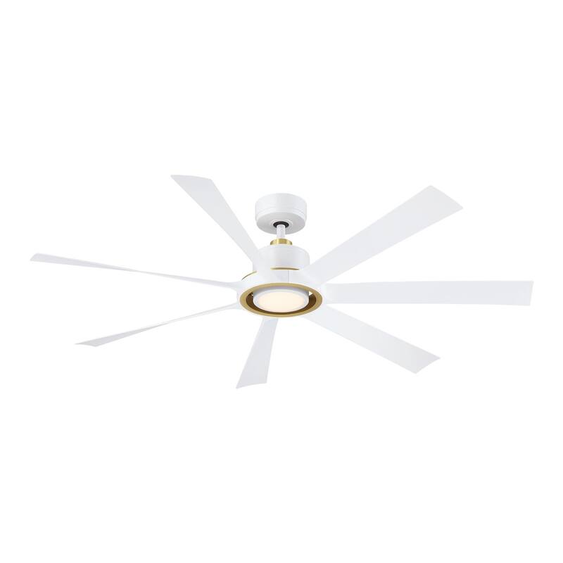 Lenzi 60 inch Indoor/Outdoor Smart Ceiling Fan with LED Light Kit and Remote - 60 Inches - Matte White with Brushed Satin Brass Accents