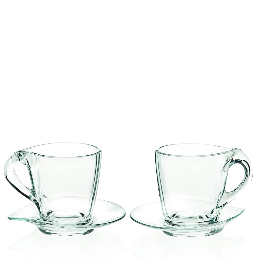 Majestic Gifts Inc European Glass Cappuccino Cup w/ Saucer8.75oz-Set/2 - 3.5"
