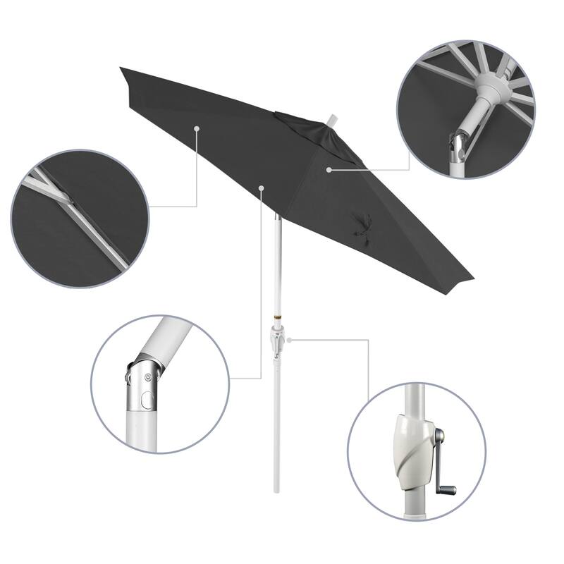 California Umbrella 7.5' Round Crank Lift, Push Button Tilt Aluminum Patio Umbrella, White Finish, Outdoor Rated Red Fabric