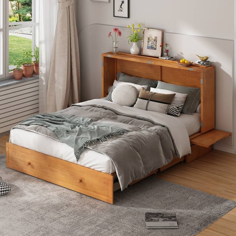 Mixoy Murphy Bed,Cube Cabinet Chest Bed with Charging Station