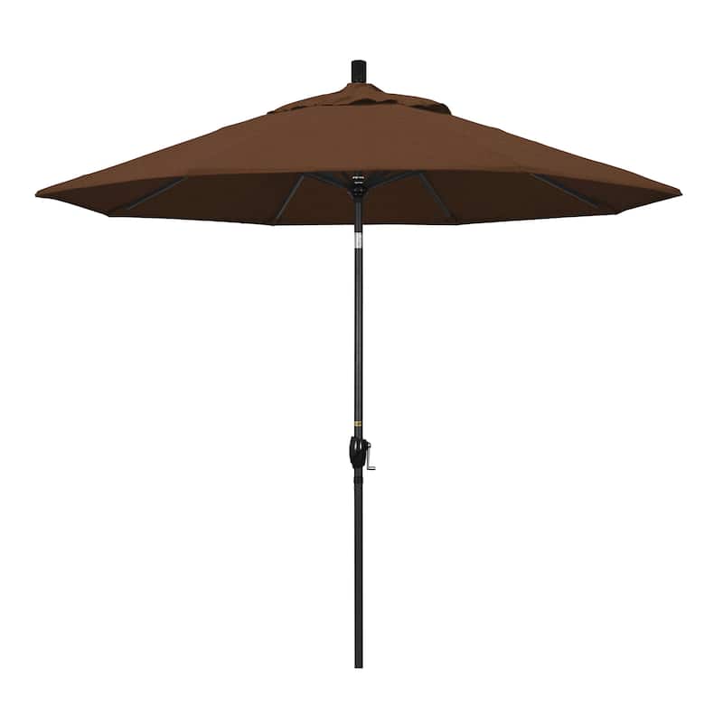 California Umbrella 9' Rd. Crank Lift Push Button Tilt Aluminum Aluminum Patio Umbrella, Black Finish, Olefin Fabric