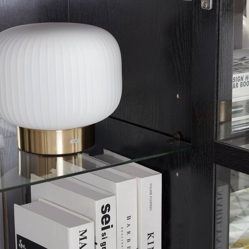 LED Antique Curio Display Cabinet with Glass Doors, Adjustable Shelves and Vintage 4-Door Design