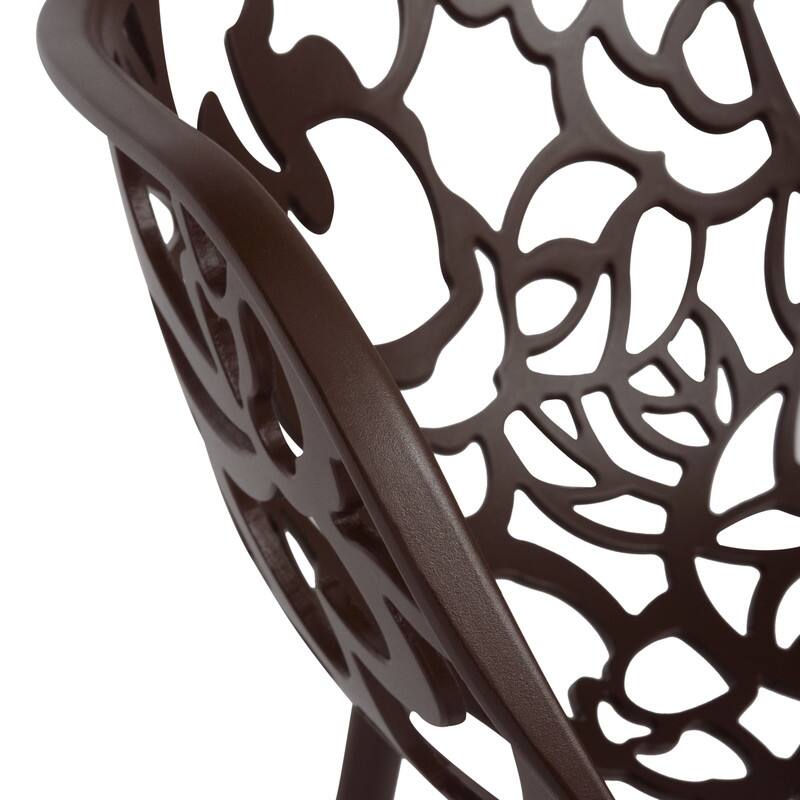 Devon Modern Floral Cutout Dining Chair with Integrated Armrest Stackable Aluminum Frame UV-Resistant Patio Chair Set of 2