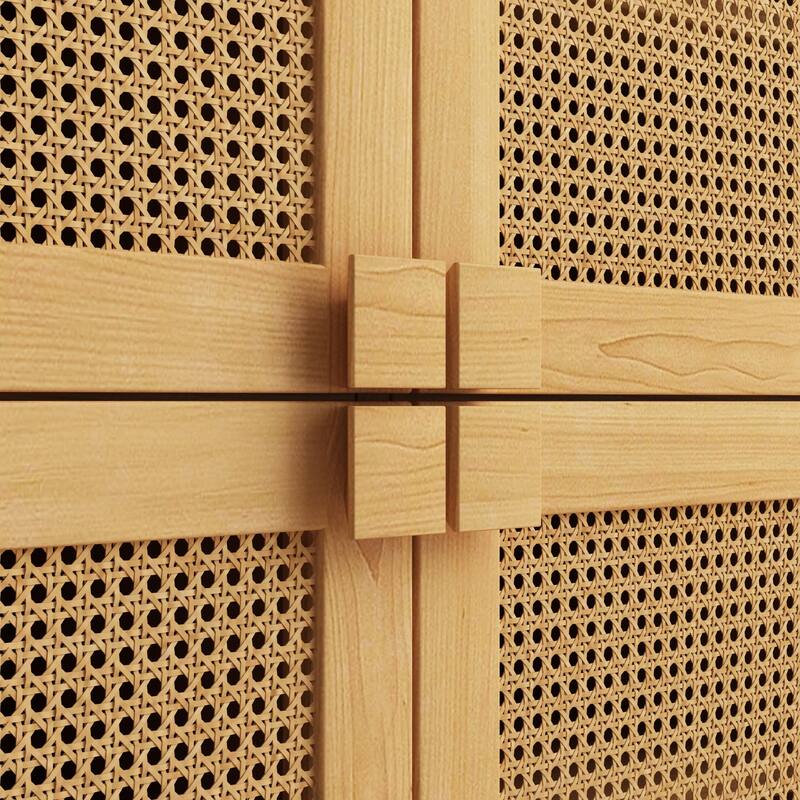 Modern Sideboard 4-Doors Rattan Mesh Storage Cabinet