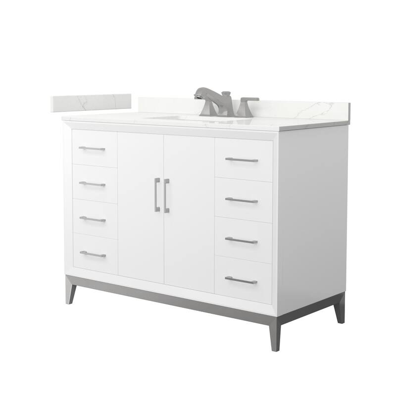 Wyndham Collection WCH818148S-QTZ-US3MXX Amici 48" Free Standing - White / Giotto Quartz Top / Brushed Nickel