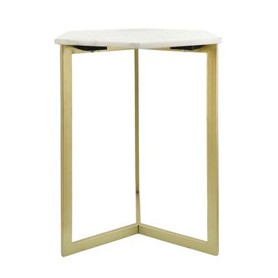 Metal, marble, Hexagon Side Table, Gld, wht 21.0"H - 17.0" x 17.0" x 21.0"