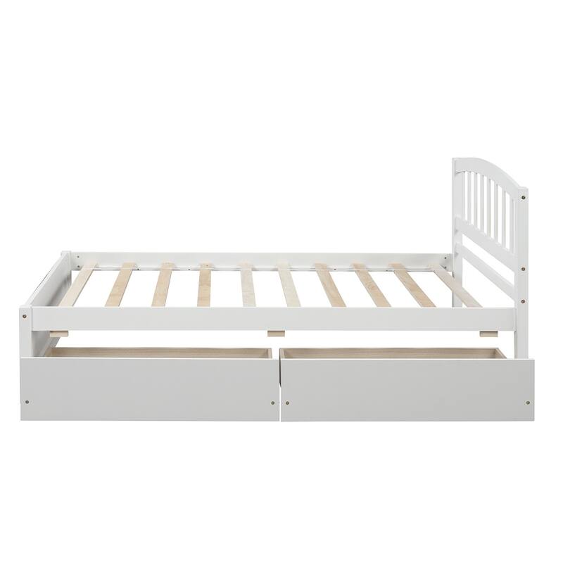 Durable Twin Wooden Bed Frame with Storage Drawers Save Space Twin
