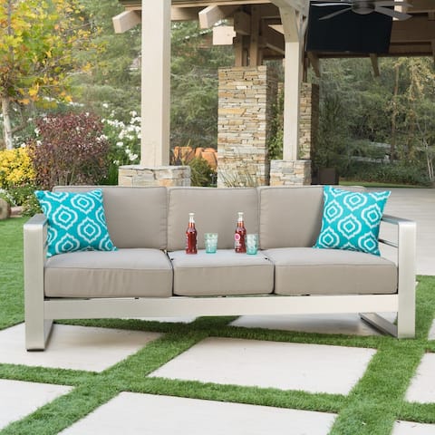 Cape Coral Outdoor Loveseat Sofa with Tray by Christopher Knight Home