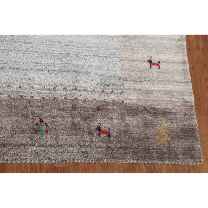 Striped Gabbeh Indian Area Rug Handmade Oriental Grey Wool Carpet - 6'9"x 8'2"