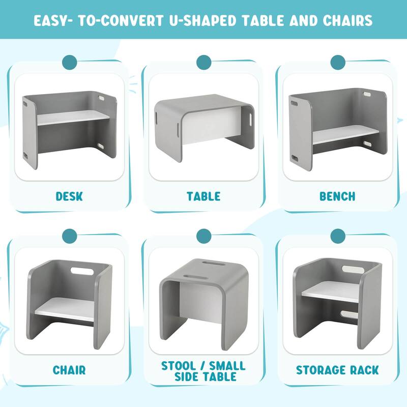 Costway 3 PCS Kids Wooden Table & Chair Set Children Multipurpose - See Details
