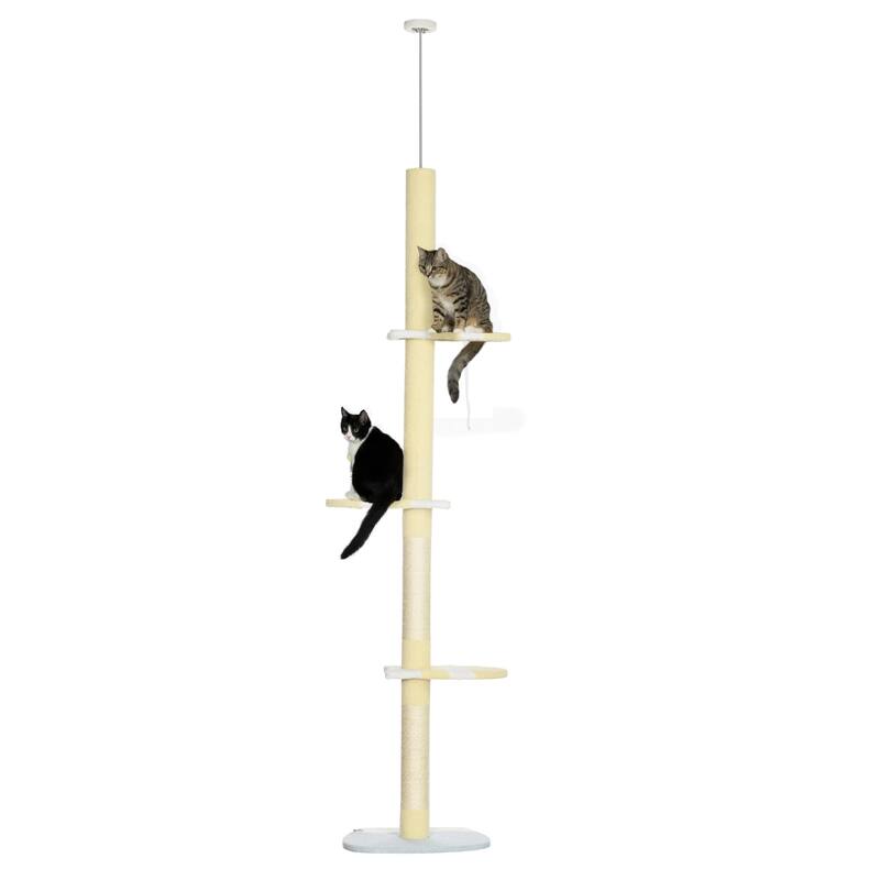 4-Tier Tall Cat Tower, Floor to Ceiling Cat Tree, Height Adjustable 87 - 103 Inch with Plush Platforms, Sisal Scratching Posts - Yellow
