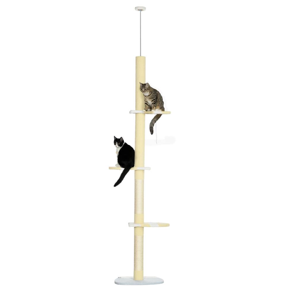 4-Tier Tall Cat Tower, Floor to Ceiling Cat Tree, Height Adjustable 87 - 103 Inch with Plush Platforms, Sisal Scratching Posts