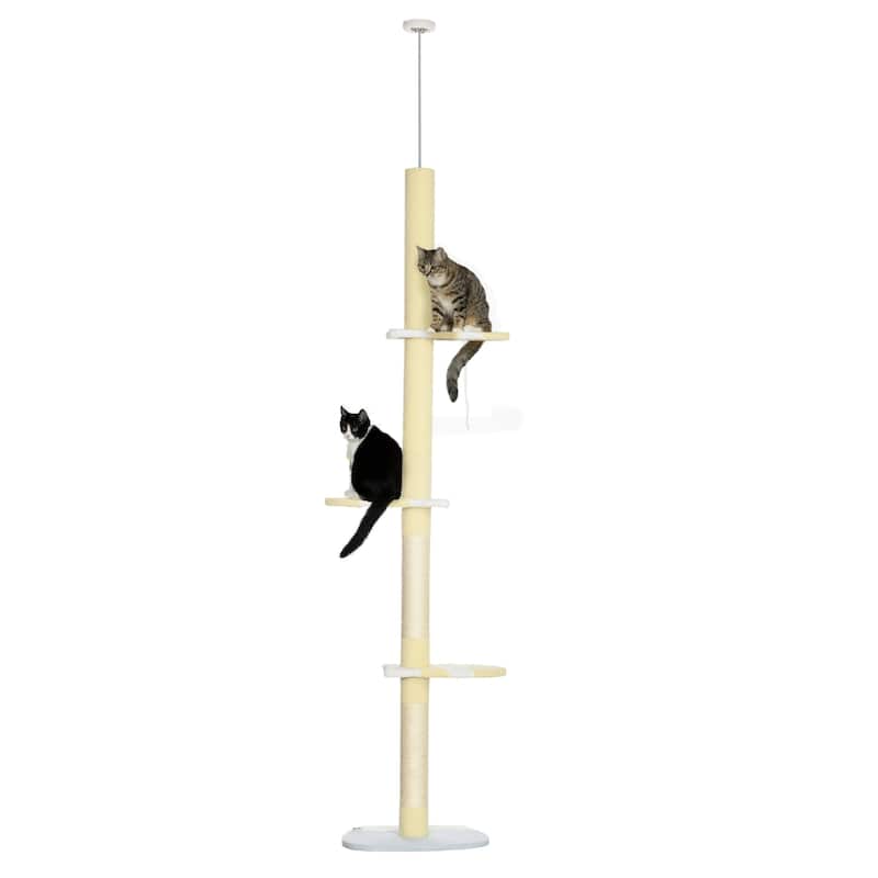 PawHut 4-Tier Tall Cat Tower, Floor to Ceiling Cat Tree, Height Adjustable 87 - 103 Inch - Yellow