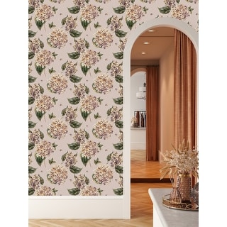Beige Wallpaper with Flowers Peel and Stick and Prepasted - Bed Bath ...