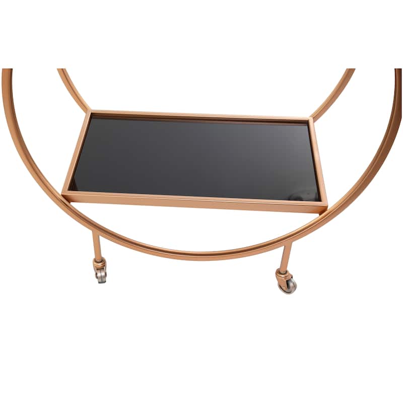 Metal Rolling 2 Mirrored Shelves Bar Cart with Wine Glass Storage and Handle - Rose Gold, Silver or Black - Roche River Decor