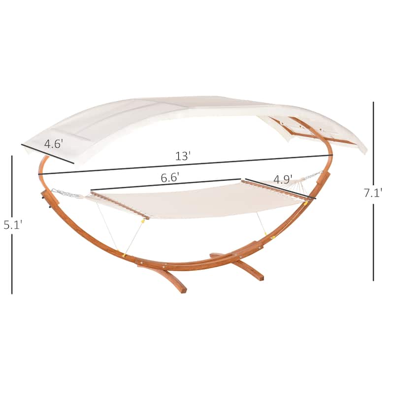 Outsunny 13' Wooden Arc Outdoor Hammock Stand Modern Curved Wood Bed with Detachable Canopy, Steel and Wood Stand, White