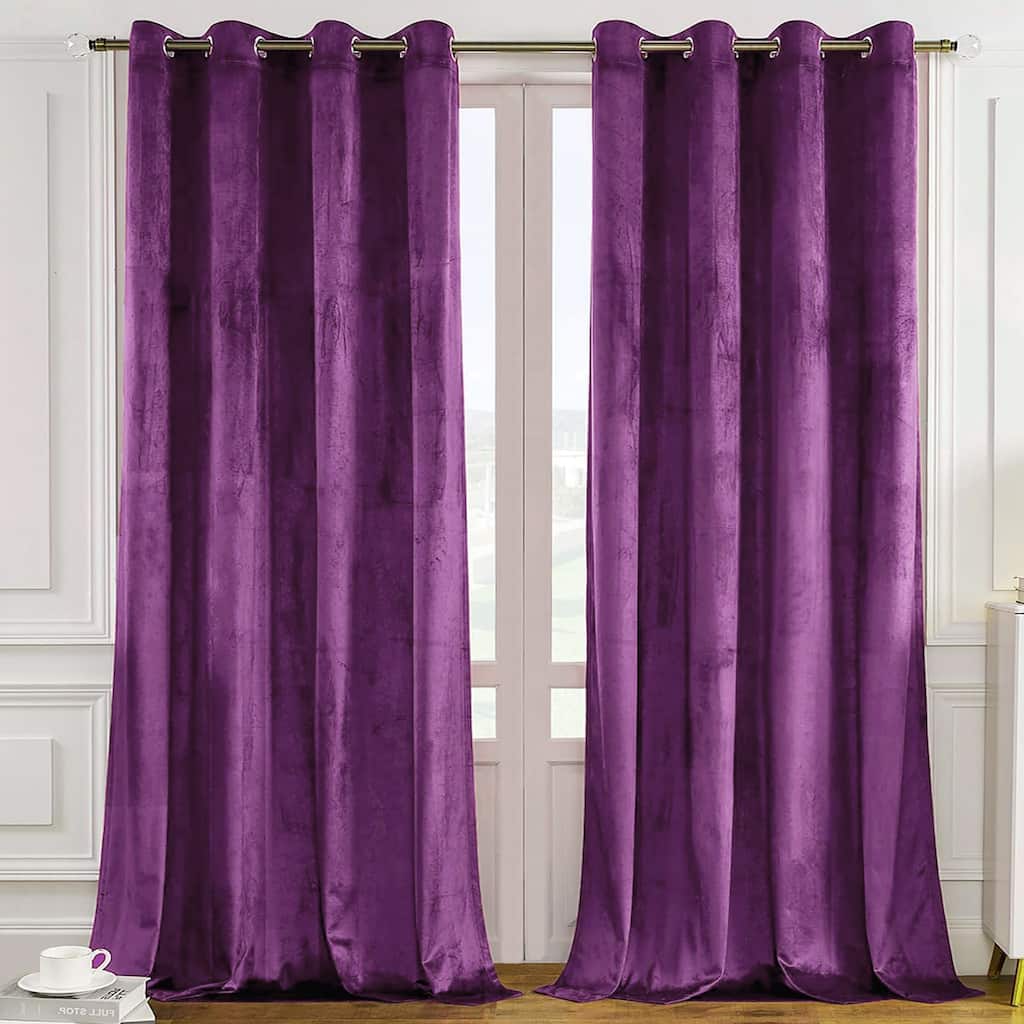 55" x 108" - 1 Panel, Purple Velvet Room Darkening Grommet Window Curtain Panel - 1 Panel - 55" x 108"