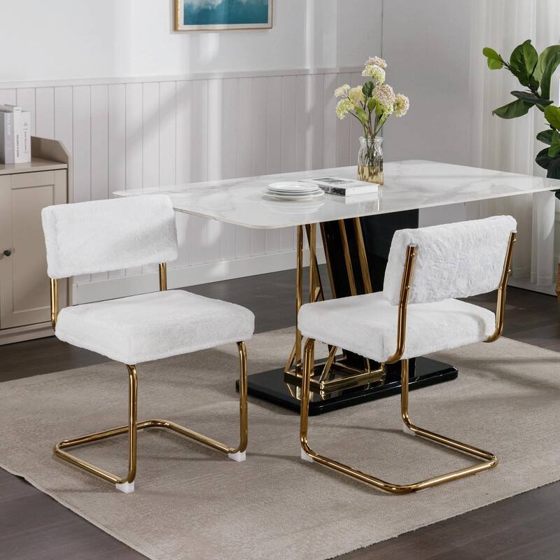 Modern Corduroy Dining Chairs - Gold Metal Base - Armless - Channel Tufting - Set of 2