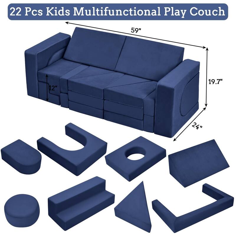 Modular Kids Play Couch, 22Pcs Children Sectional Sofa Imaginative Furniture Play Set, Creative Playroom Furniture