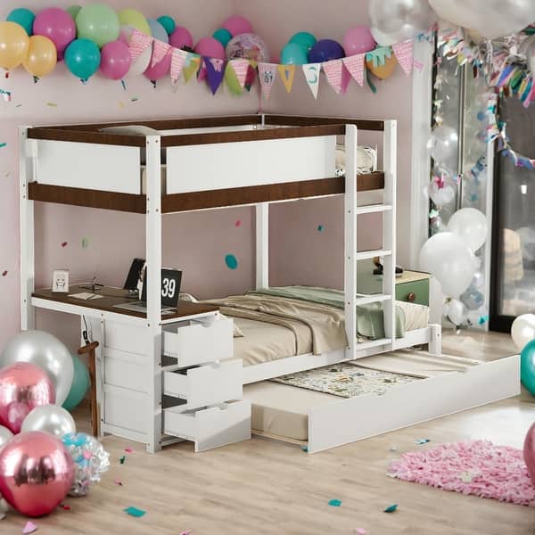 slide 2 of 49, Modren Twin over Twin Bunk Bed With Twin size Trundle,Storage And Desk,Solid Construction for Bedroom