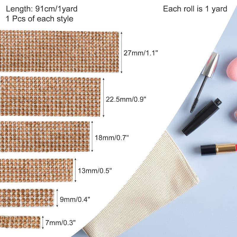 6 Rolls Self-Adhesive Rhinestone Ribbon for DIY Arts Craft - Champagne