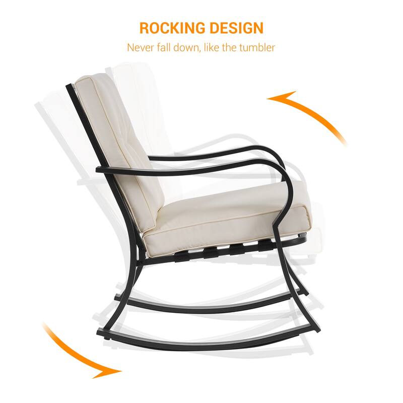 BONOSUKI 3 Pcs Outdoor Rocking Bistro Set Chat Set with Side Table