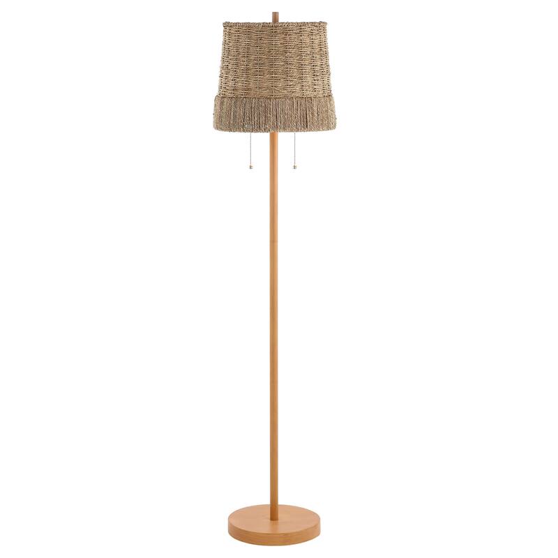 Nando 61" 2-Light Coastal Bohemian Iron/Rattan LED Floor Lamp with Pull-Chain, Brown Wood Finish by JONATHAN Y