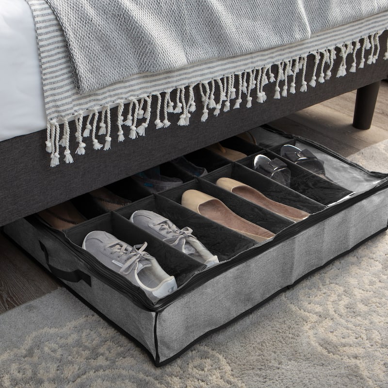 Simplify Black Plastic 12-pair Under-the-bed Shoe Storage Box - L29"x W24"x H6"