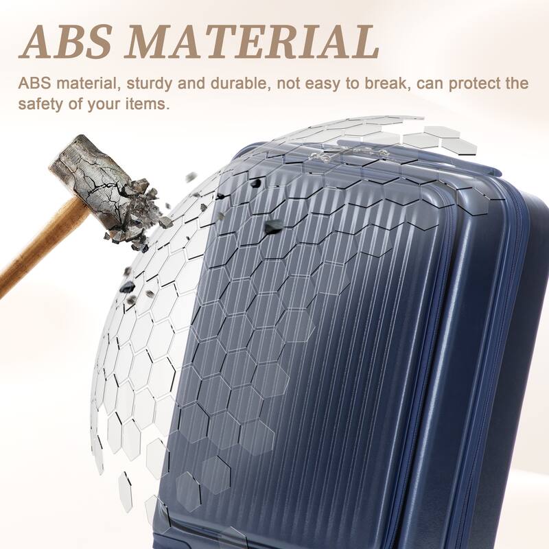 14"/20" 2 pcs/set in ABS Spinner Wheel Luggage, with Combination Lock and Front Opening Design, 14" Cosmetic Case