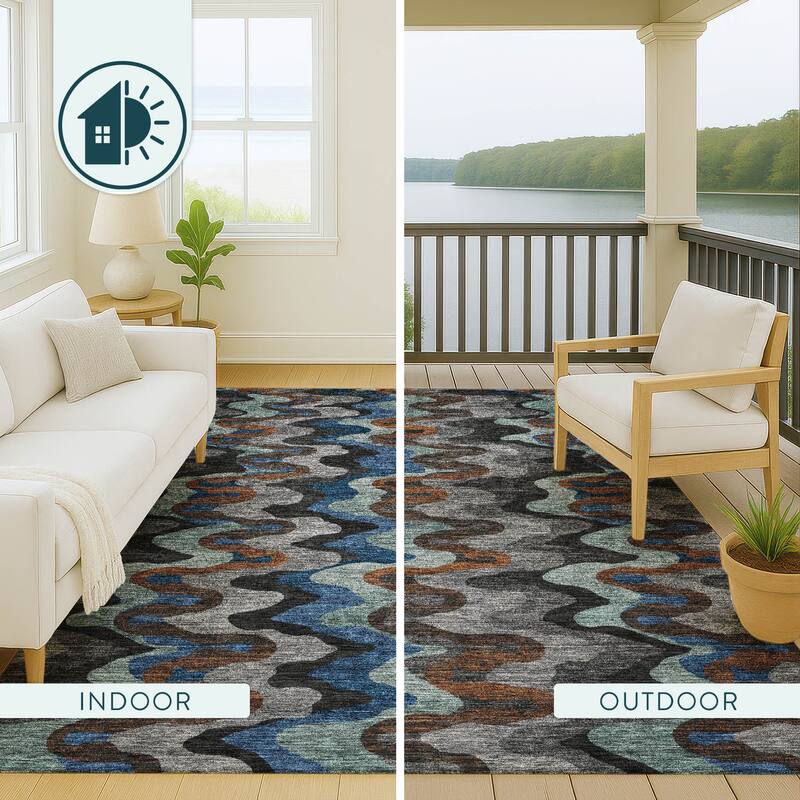 Machine Washable Indoor/ Outdoor Modern Mason Chantille Rug
