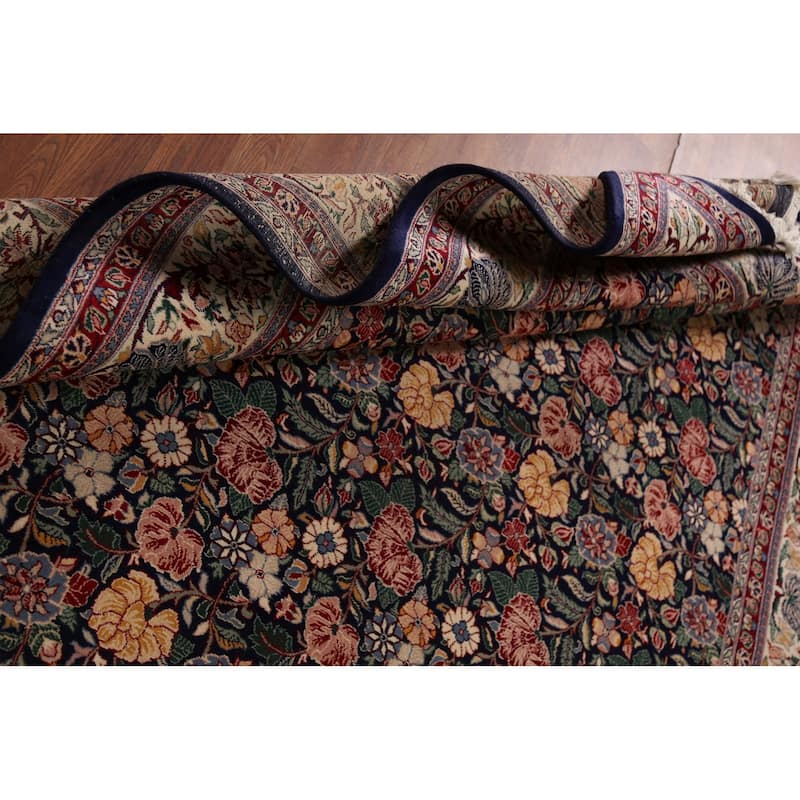 Blue Floral Aubusson Vegetable Dye Area Rug Hand-Knotted Wool Carpet - 6'0"x 9'0"